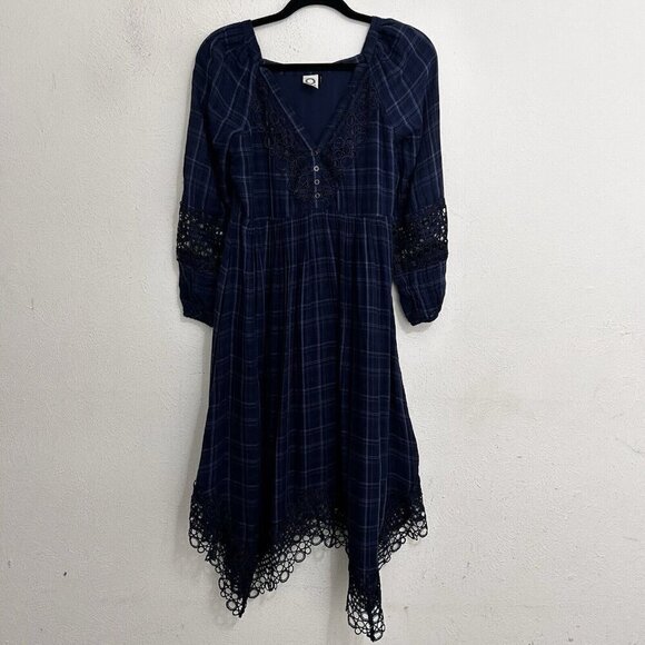 AKEMI + KIN ANTHROPOLOGIE Codie Kerchief DRESS Crochet Trim Blue Plaid Size - Picture 5 of 16